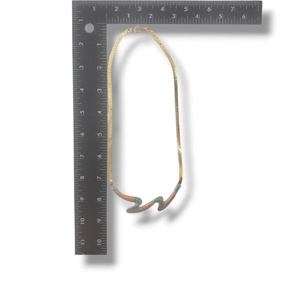 Vintage Gold Tone Chain Necklace Pastel Enamel Zig Zag Wave Design 1980s - Picture 6 of 6